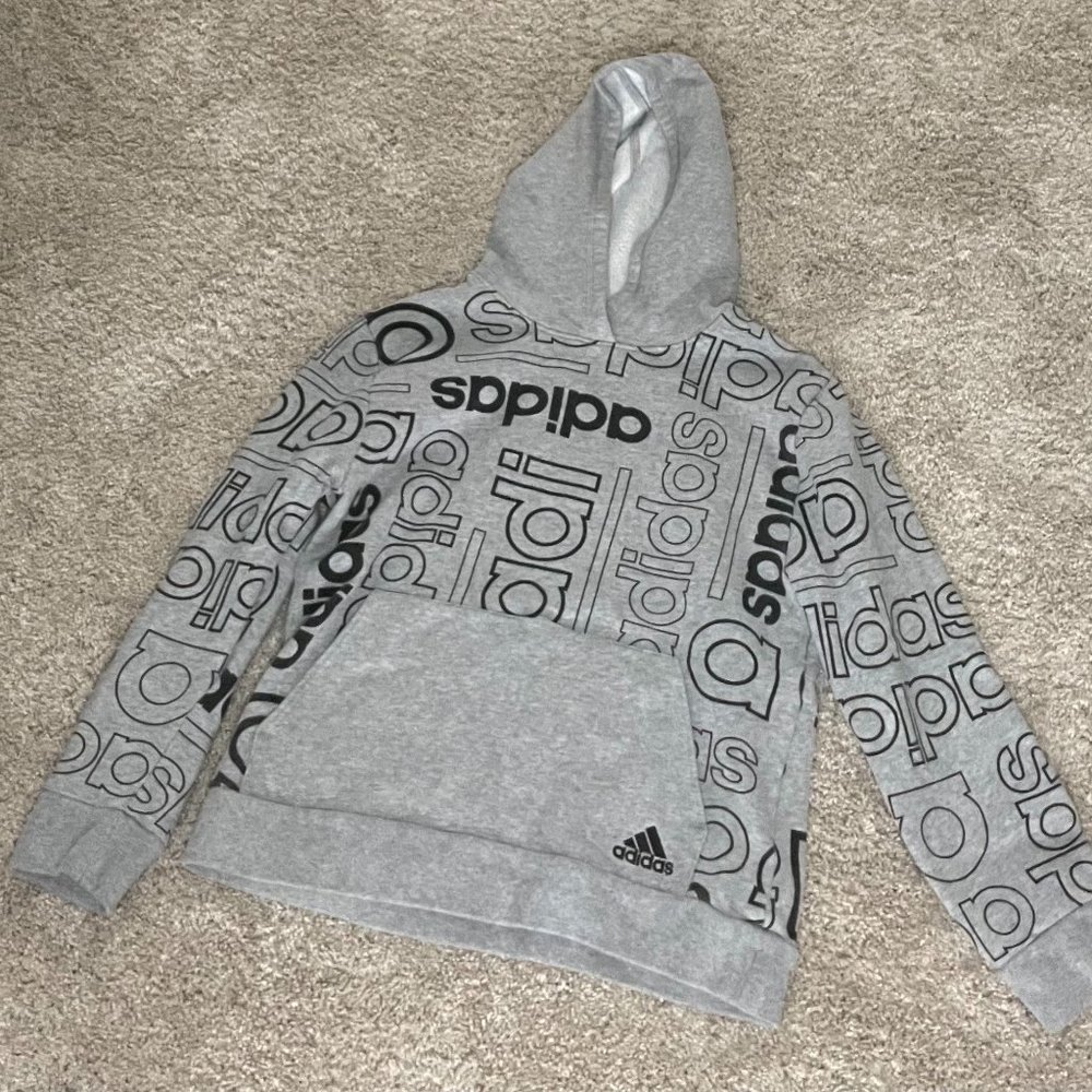 Grey Adidas Logo Hoodie with front pocket size Medium